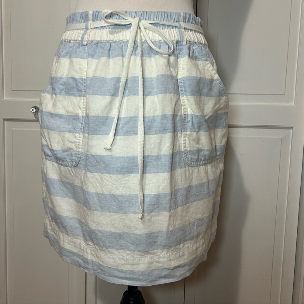 Loft Blue and White Striped Linen Blend Mini Skirt S
